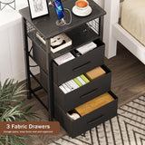 LAKEMID Night Stand Set 2 with Charging Station, End Table Set of 2 with 20 Colors LED Light Strip 3 Drawers, Side Tables Bedroom with USB Ports and Outlets for Living Room, Office (Black) LAKEMID