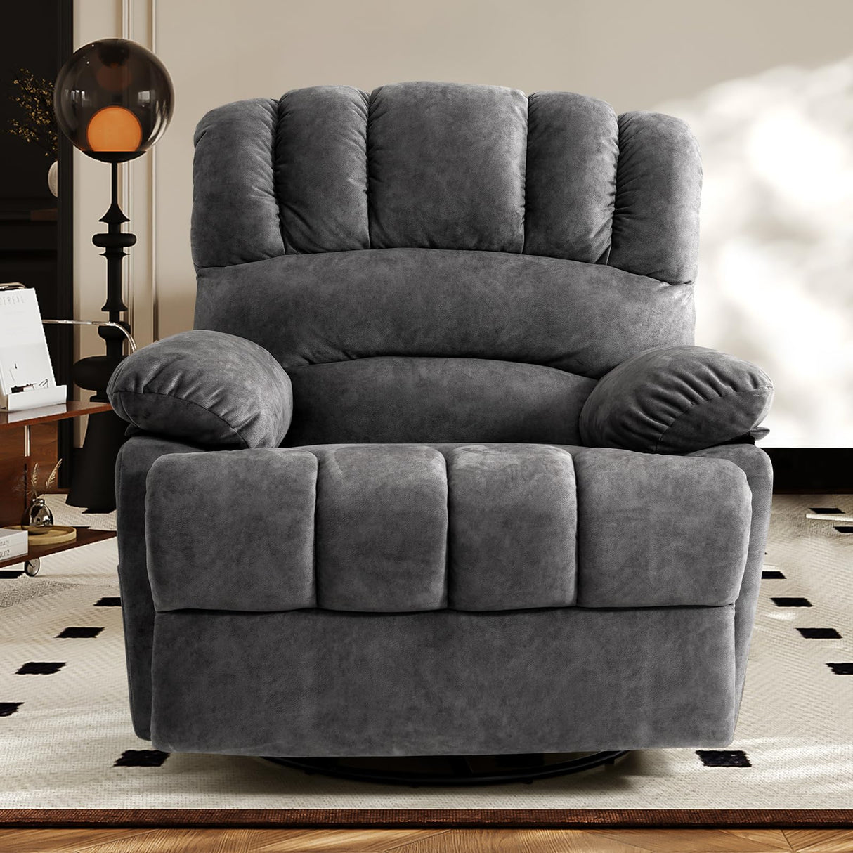 COOSLEEP Oversized Manual Swivel Rocker Recliner Chair, Extra Wide Glider Rocker Recliner for Big and Tall, Overstuffed Lazy Recliner Chair with High Back, Single Sofa Chair for Living Room(Dark Gray) COOSLEEP HOME