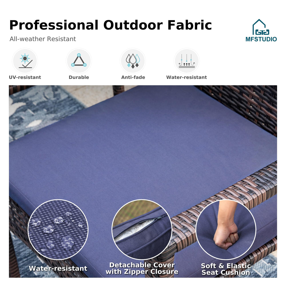 MFSTUDIO 5 Pieces Outdoor Dining Sets for 4, 42'' Round Metal Table with Chairs & 10ft Umbrella, Patio Outdoor Dining Furniture with Umbrella for Deck, Porch MFSTUDIO