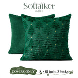 Softalker Christmas Throw Pillow Covers 18 x 18 Inch Set of 2, Xmas Winter Christmas Tree Faux Fur Cushion Covers, 3D Embroidered Pillow Cases for Couch Bedroom Living Room Decor, Green Softalker