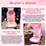 Gaming Chair for Adult, Kids Pink Office Desk Chair Ergonomic High Back Computer Chair with Lumbar Support Flip-up Arms Headrest PU Leather Swivel Task Chair for Girls Dkeli