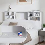 AYEASY Queen/Full Size Headboard Only for Bedroom, Wood Bookcase Headboard with Charging Station & 2 LED Lights, Stylish Queen Headboard for Queen Size Bed, Noise-free HeadBoard with Storage, White AYEASY
