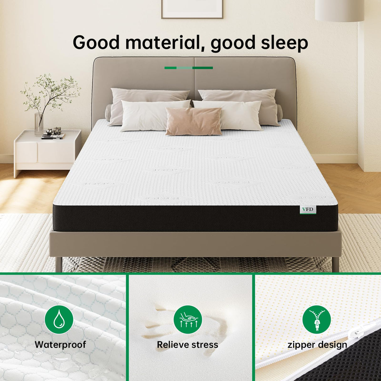 VFD 6 Inch Twin Memory Foam Mattress - Medium Firm Feel - Gel Infusion - Memory Foam Infused with Removable Cover- No Fiberglass - Breathable - CertiPur Certified VFD