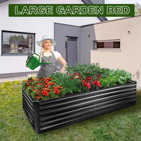 EDOSTORY Metal Raised Bed Garden Bed Kit, 8x4x2ft Tall Galvanized Planter Raised Garden Boxes Outdoor, Large Metal Raised Garden Beds for Flowers, Vegetables, Herbs EDOSTORY