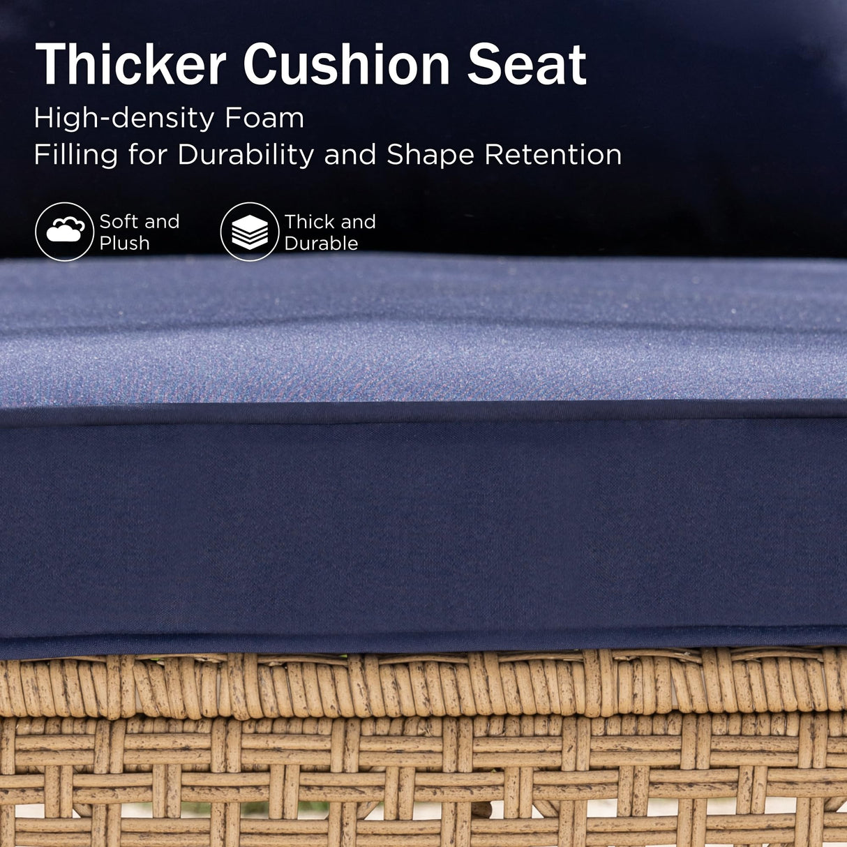 PHI VILLA Wicker Patio Furniture Set, Outdoor L-Shaped Sectional Sofa with Cushions and Acacia Wood Coffee Table, Boho Style for Garden, Deck, or Poolside Lounge，Navy Blue PHI VILLA