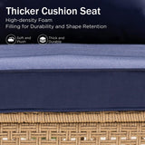 PHI VILLA Wicker Patio Furniture Set, Outdoor L-Shaped Sectional Sofa with Cushions and Acacia Wood Coffee Table, Boho Style for Garden, Deck, or Poolside Lounge，Navy Blue PHI VILLA