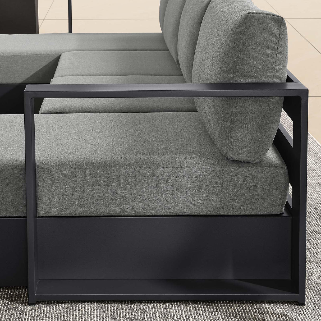 Modway Tahoe Aluminum 4-Piece Outdoor Patio Furniture Gray Charcoal, Modular Sectional Sofa Set with Chaise Lounges, Weather-Resistant Cushion, Ideal for Deck, Backyard, Poolside Modway