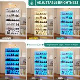 LVSOMT Modern Shoe Storage Cabinet with Shoe Bench, Freestanding Rack with Mirror, LED Light, & Charging Ports, Hidden Organizer, Large Wooden Cabinet for Entryway (White) LVSOMT