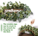 Sggvecsy Green Eucalyptus Leaf Wreath with Welcome Sign 20in Artificial Eucalyptus Wreath Spring Summer Wreath for Front Door Wall Window Farmhouse Festival Porch Patio Garden Decor Sggvecsy