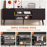 YSSOA TV Stand for 55 60 inch Living Room, 2 Cabinet Media Console Table, Entertainment Center with Storage, Soft Hinge Door with Handle, Wood Feet, Bedroom Furniture-Black YSSOA