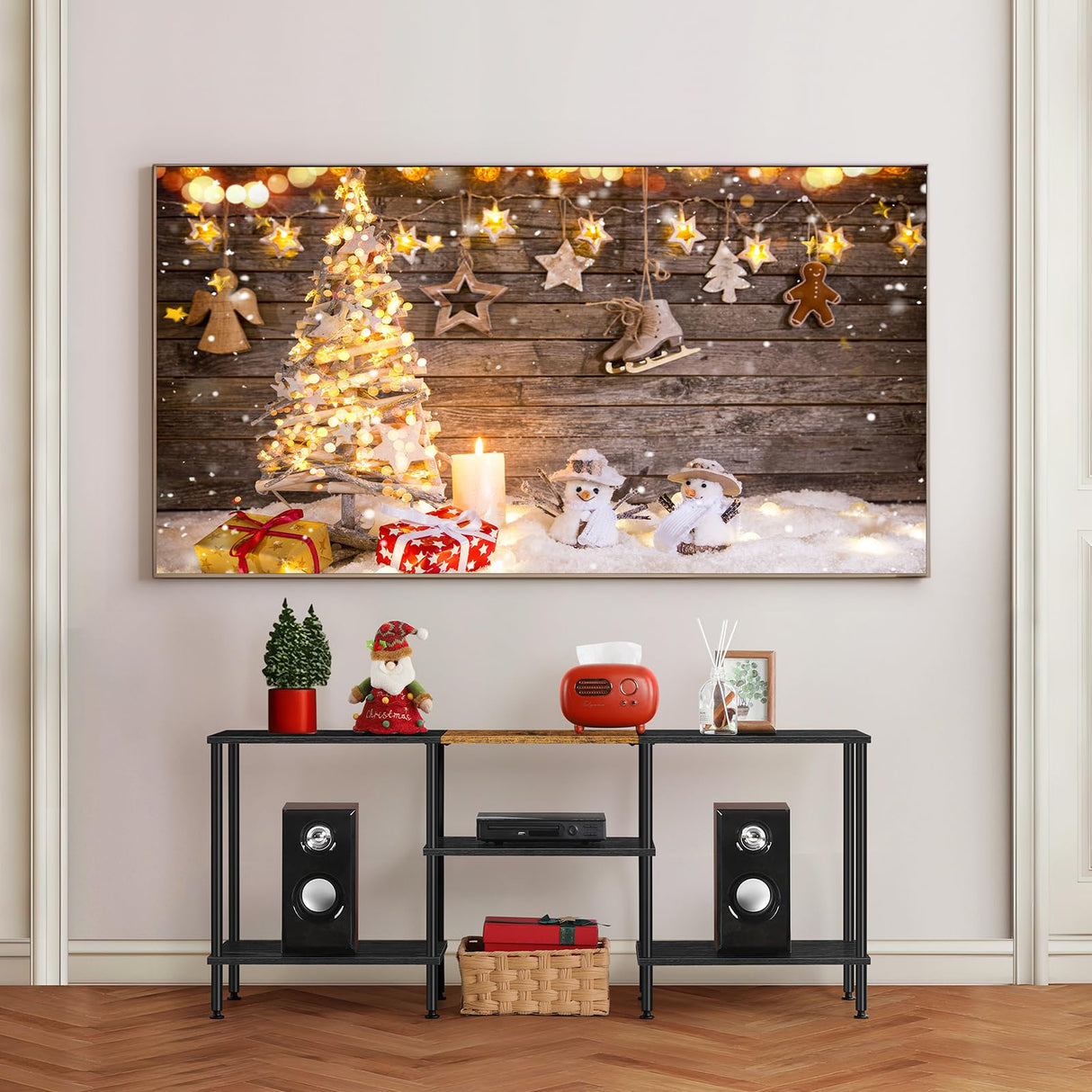 50 inch TV Stand 3 Tier Entertainment Center with Storage Shelves Small Tall Television Console Table with Metal Frame, Industrial TV Cabinet for Living Room Bedroom, Black BTY