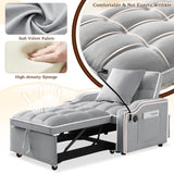 SLEERWAY 3-in-1 Convertible Futon Sofa Bed Chair, Multi-Functional Sleeper Chair Bed with Pull Out Couch and Adjustable Backrest, Modern Velvet Chaise Lounge Armchair for Living Room Bedroom, Grey SLEERWAY