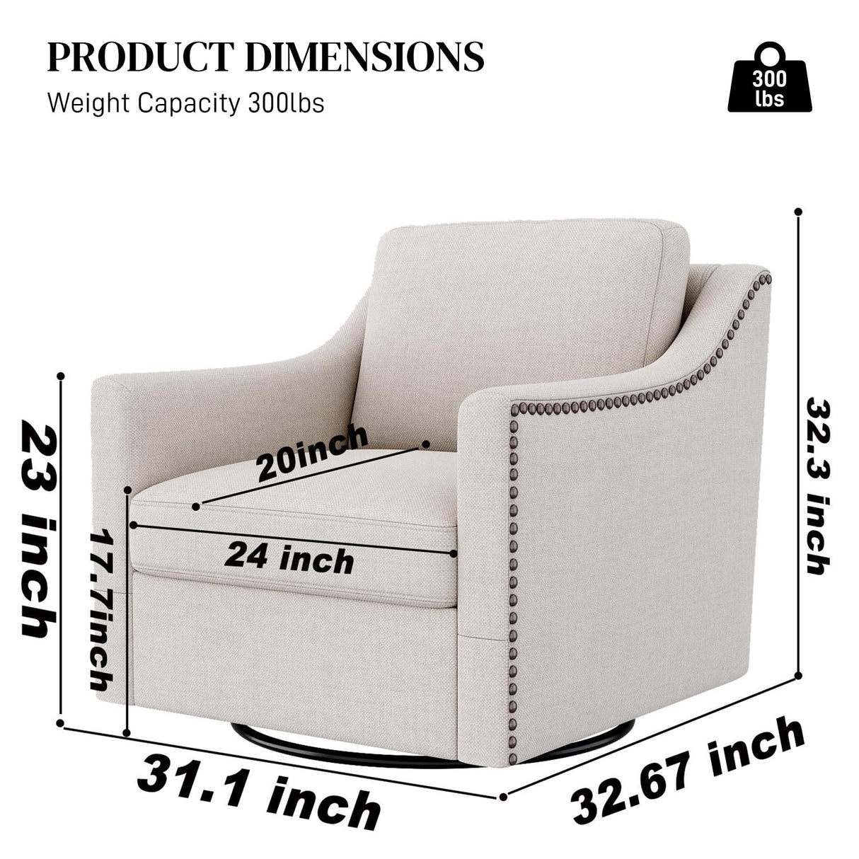 Wrofly Swivel Barrel Chair Set of 2, Oversized Swivel Accent Chair with Comfy Back Pillow, Modern Upholstered Reading Lounge Chairs for Living Room Bedroom Office Club, Beige Linen Wrofly