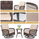 VINGLI 3 Pieces Outdoor Swivel Chairs Set of 2 and Side Table, Wicker Outdoor Rocking Chairs Patio Swivel Rocker Chairs Set for Porch Deck Backyard VINGLI