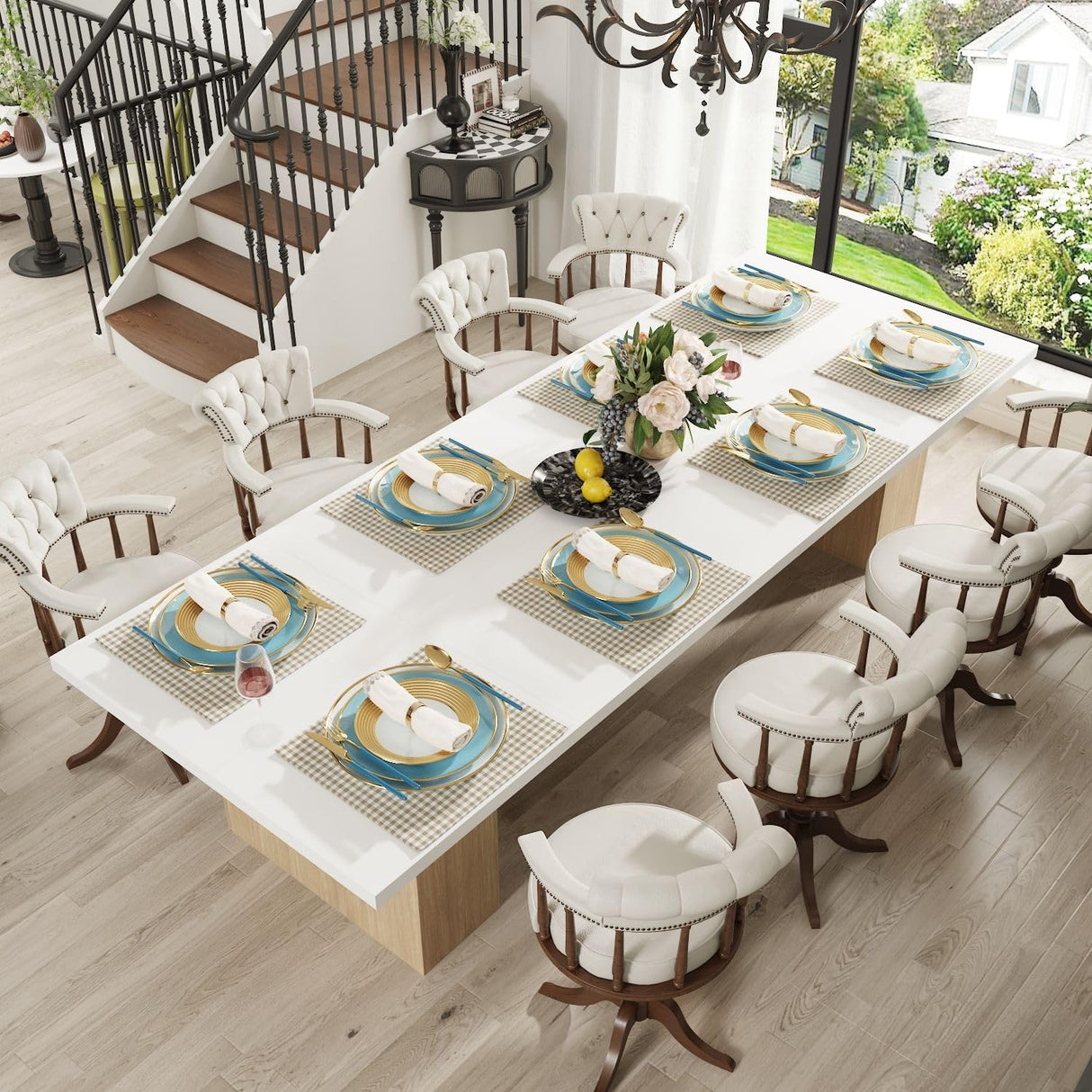 MOUMON Kitchen Dining Table for 8-10, 130 inch Wood Rectangular Kitchen Table, Large Long Dining Table with Wooden Frame, No Chairs, for Dining Room White and Oak(129.9”W x 47.2”D x 29.7”H) MOUMON