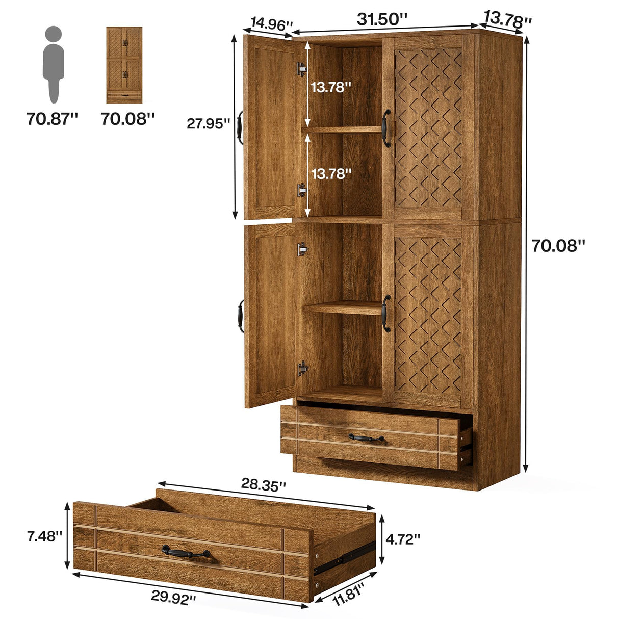 Tribesigns 70 Inches Bookshelf and Bookcase with Door, Wooden Farmhosue Tall Storage Cabinet with Drawer, Retro Enclosed Library Book Shelves for Home Office, Living Room (Rustic) Tribesigns