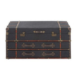 Traditional 21 X 40 Inch Wooden Trunk Style Coffee Table by Blue Rectangle Faux Leather Wood Finish WoodArtSupply