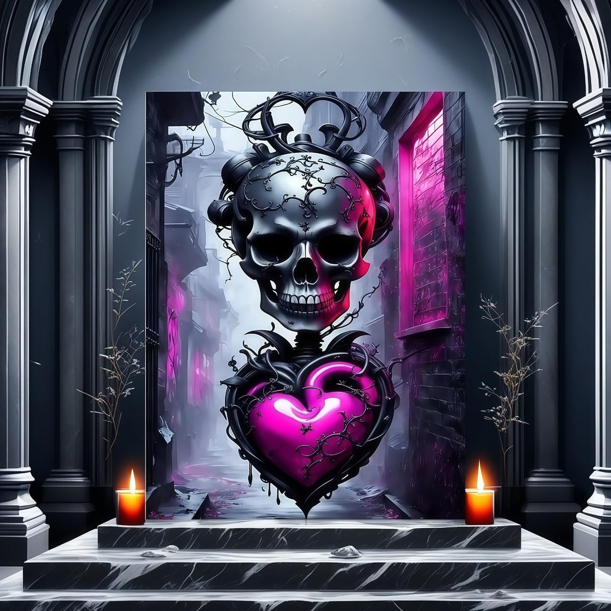 5D Diamond Art Kits for Adults, Skull Heart Diamond Painting Kits for Adults Beginner, DIY Full Drill Diamond Dot Gem Painting for Home Wall Decor 12x16inch BYGFHLYW