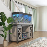 Tatub 75-90 Gallon Farmhouse Fish Tank Stand with Cabinet, Heavy Duty Metal Large Aquarium Stand for Accessories Storage, Reptile Tank Turtle Terrariums Table, 1000+ LBS Capacity, 58.9"x19.7"x32.6" H, Grey Tatub