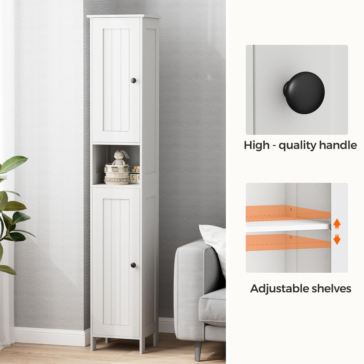 Homleke Tall Bathroom Storage Cabinet with 2 Doors, 67"H Narrow Storage Cabinet with Adjustable Shelves& Anti-Tip Design, Reversible Door Installation, Easy Assembly, 11.8 x 11.8 x 66.9 Inches, White Homleke