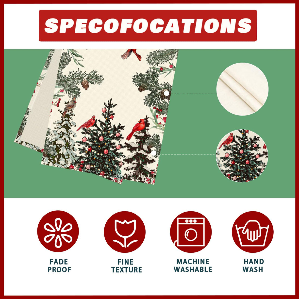 XCHI Cardinal Birds Winter Pine Tree Christmas Xmas Table Runner Table Decoration for Home Kitchen Dining Holiday Decor 13x72 Inch XCHI