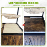 Litter Box Furniture Cat Tree with Litter Box Enclosure, Wooden Metal Frame Hidden Cat Washroom on Wheels with Hammock, Scratching Mat & Post,Fit Most Litter Box Retro Brown Hipicute