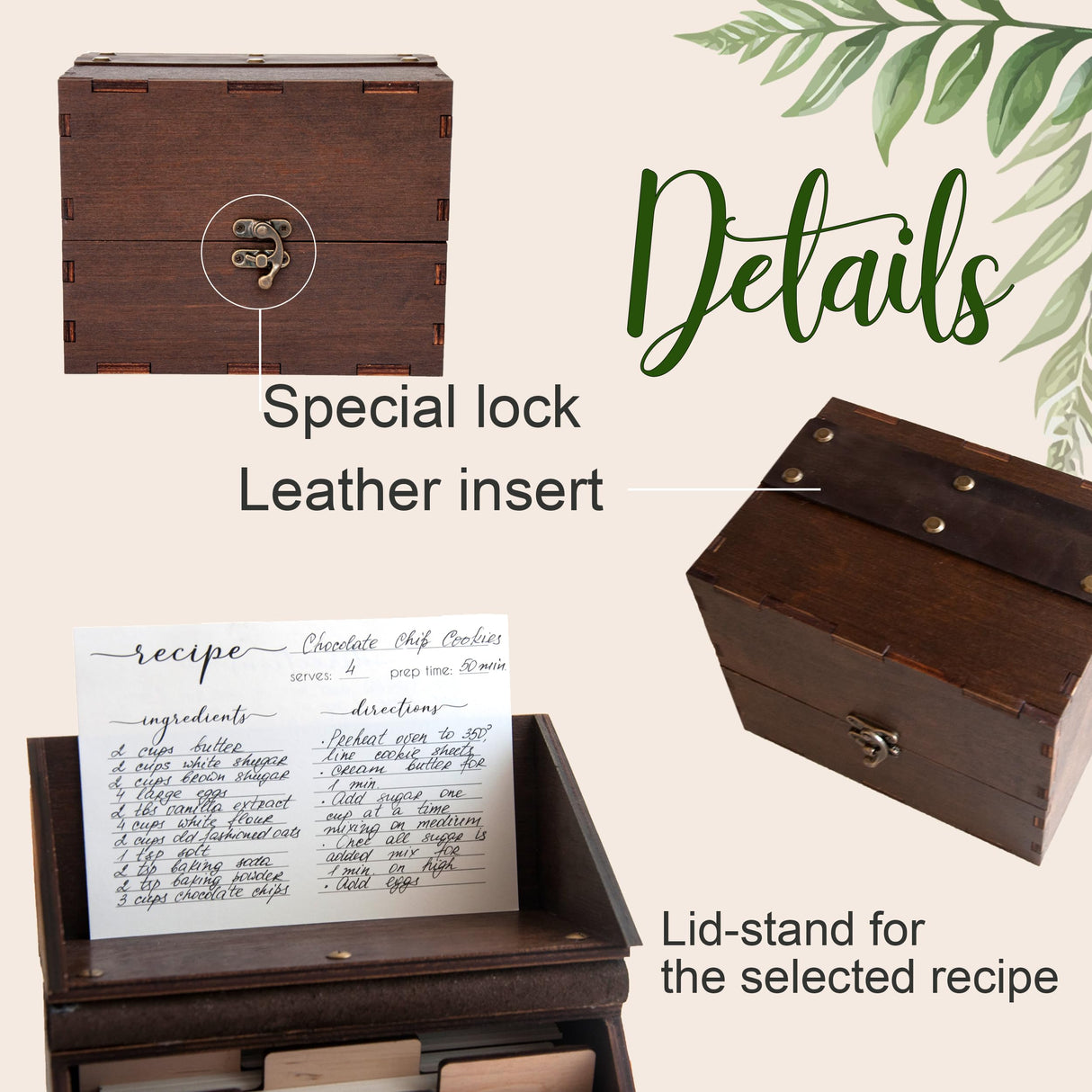 Personalized Recipe Box with Dividers & Cards - Wooden Kitchen Set for 4x6 or 5x7 Recipe Cards - Farmhouse Recipe Holder - Thanksgiving Gift, Christmas Gifts Ideas, Bridal Shower Gifts for Bride to Be WoodPresentStudio