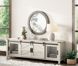 WAMPAT Farmhouse TV Stand for ups to 75 inch TV, 70" Wood Sliding Barn Door Media TV Console Table with Storage shelf, Entertainment Center for Living Room Bedroom，Antique White WAMPAT