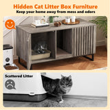 Double Litter Box Enclosure,Modern Cat Litter Box Enclosure for 2 Cats, Hidden Litter Box with Scratch Pad, Cat Washroom Pet House End Table, Entryway Bench for Livingroom (Gray) Halitaa