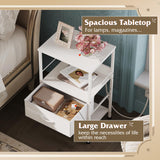 WLIVE White Night Stand with Charging Station, LED Nightstand with Adjustable Fabric Drawer, 3-Tier Storage Bedside Table, Small End Side Tables for Bedroom WLIVE