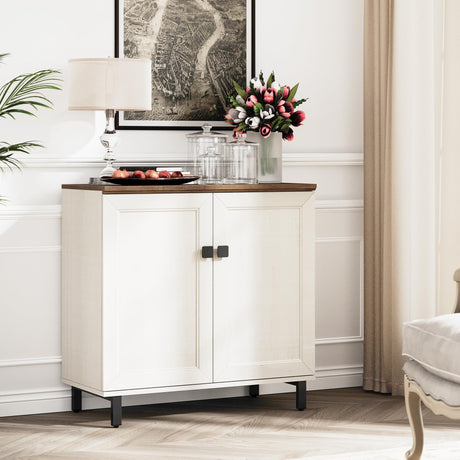 FENSULN Buffet Sideboard Cabinet Farmhouse Modern Storage Cabinet with Adjustable Shelves for Kitchen, Coffee Bar, Living Room, White FENSULN