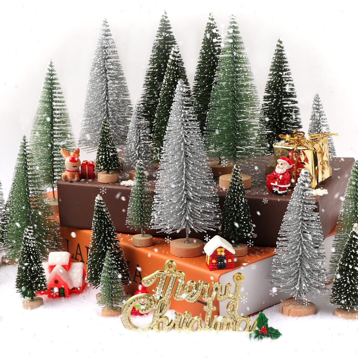 30Pcs Christmas Decorations Mini Christmas Trees, Artificial Christmas Tree Bottle Brush Trees with Wooden Base for Christmas Decor Christmas Party Home Table Craft hatisan
