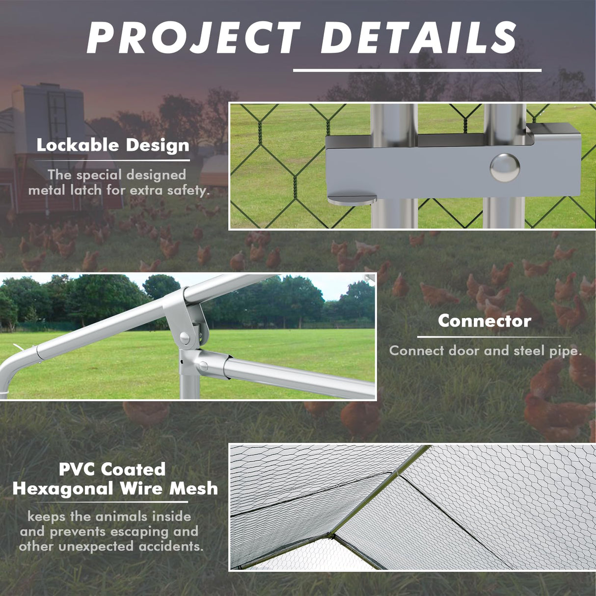 LEMBERI Metal Chicken Runs for Yard, Spire-roof Large Walk in Chicken coop cage for Outside,Galvanized Rabbits Duck Run and coops,Chicken Pen with Waterproof Cover for Outdoor,Backyard and Farm LEMBERI