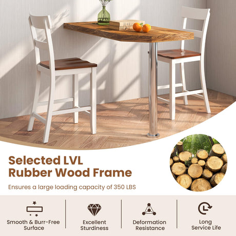 Giantex 24.5" Wooden Bar Stools Set of 2 - Farmhouse Style Rubber Wood Dining Chairs with Backrest & Footrest Giantex