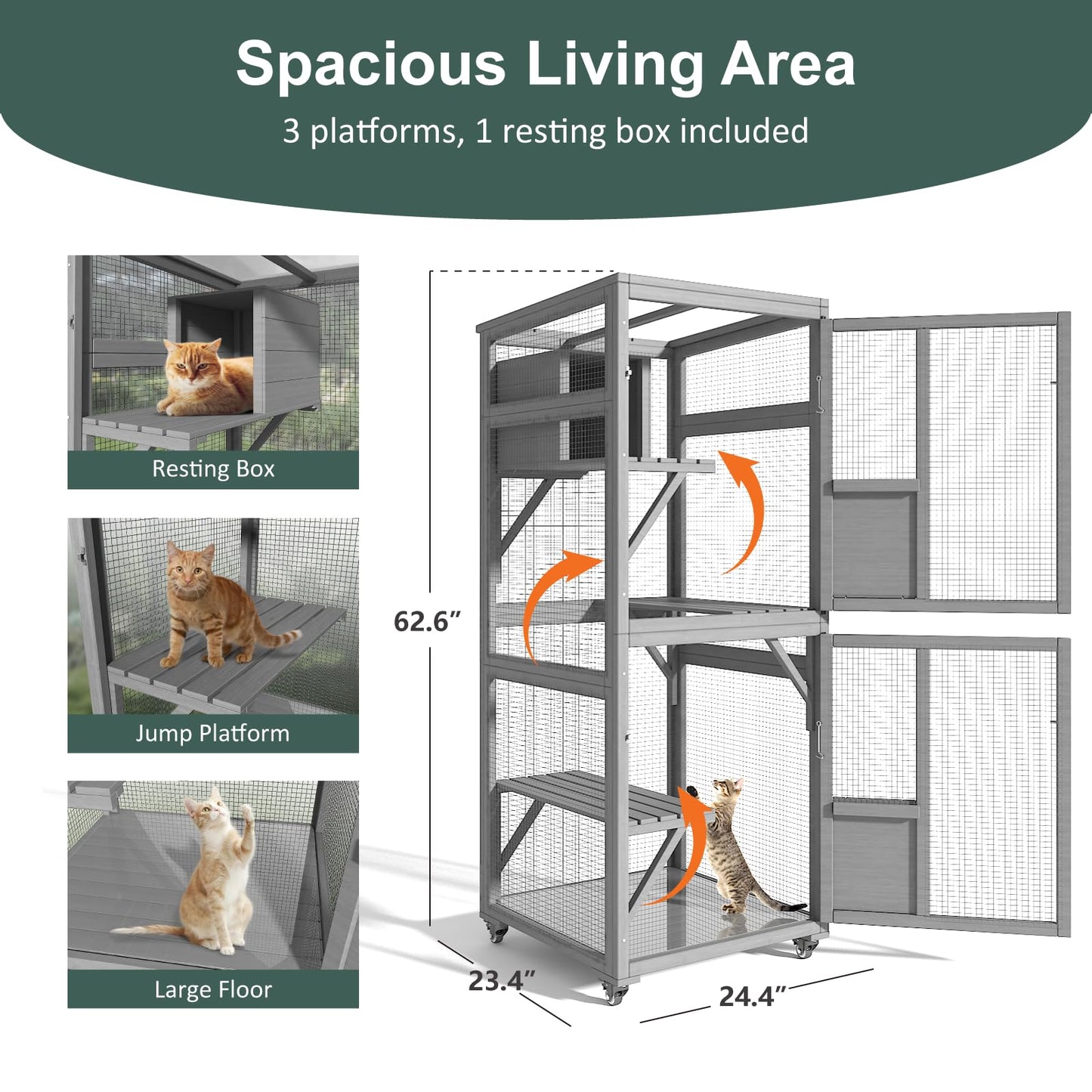 TIMHAKA Cat Catio Outdoor Cat Enclosure, 4 Tiers Cat Playen Catio with Wheels, Resting Box, Sunshine Panel Waterproof Roof, Large Cat House Cage with Removable Wood Bottom and Easy Clean PVC  - WoodArtSupply