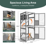 TIMHAKA Cat Catio Outdoor Cat Enclosure, 4 Tiers Cat Playen Catio with Wheels, Resting Box, Sunshine Panel Waterproof Roof, Large Cat House Cage with Removable Wood Bottom and Easy Clean PVC Layer TIMHAKA