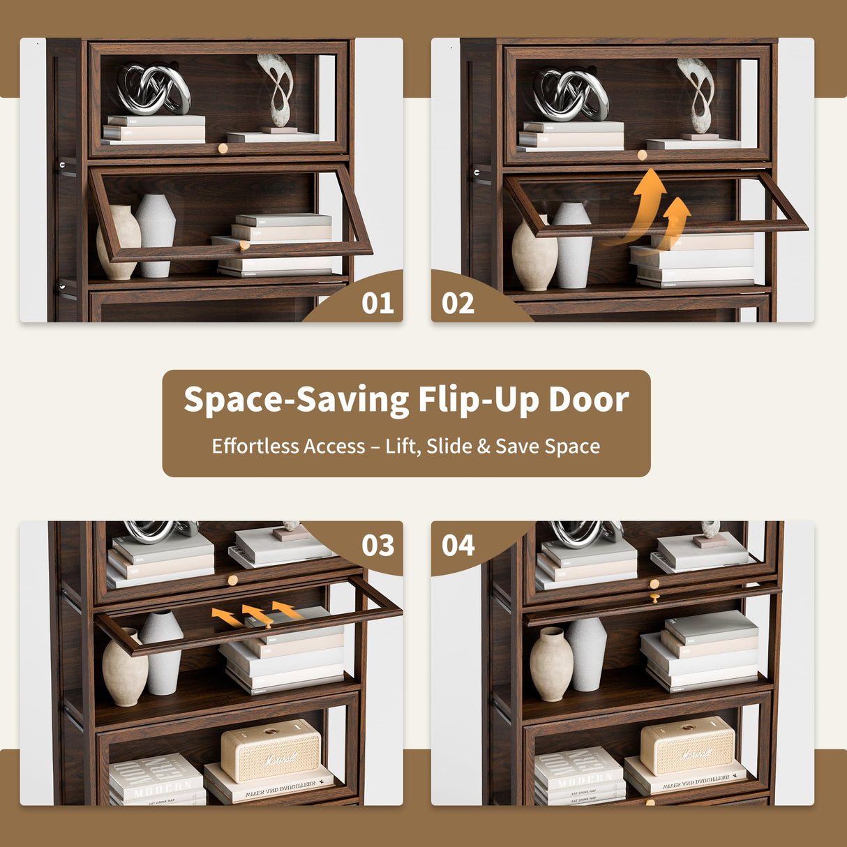 BONITURE Display Cabinet with Acrylic Glass Doors,5-Tiers Curio Cabinet with LED Lighting for Collectibles, Collectibles Toy Organizers Rack & Display Shelf Display Case Storage Cabinet, Walnut BONITURE