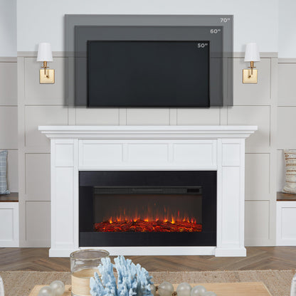 Real Flame Alcott 75” Electric Fireplace with Mantel for Living Room or Bedroom, Replaceable Fireplace Insert Heater, Realistic Log and Flame Effect, Remote Control, Timer