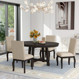 Harper & Bright Designs Round Kitchen Dining Table Set for 4, 5 Piece Farmhouse Wood Round Extendable Dining Table & 4 Upholstered Dining Chairs, Espresso (ST000074AAP-MZJ) Harper & Bright Designs