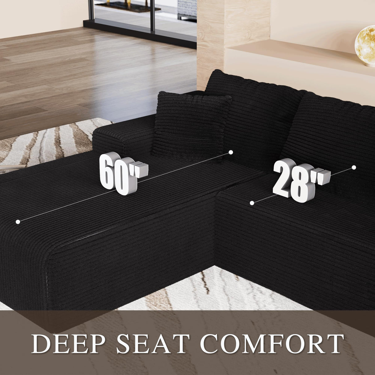 GLAMOUT 105" Convertible Sectional Couch with L-Shape Chaise, Modern Modular Sofa with Deep Seat, 3-Seater Comfy Cloud Couches for Living Room, Bedroom, No Assembly Required, Black GLAMOUT