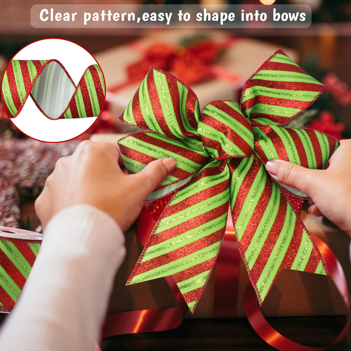Tsorode Christmas Ribbon Wired 2.5 inch,6 Rolls 30 Yards Red and Green Christmas Ribbon for Tree/Bow/Wreath Supplies,Wired Ribbons Crafts Xmas Decorations Tsorode