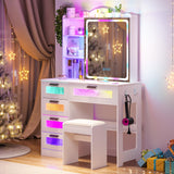WOOVIVS Vanity Desk with Lights and Sliding Vanity Mirror, Makeup Vanity Desk with Charging Station, Vanities Dressing Table with Stool, Vanity Set with Large Drawers&Shelves for Bedroom, White WOOVIVS