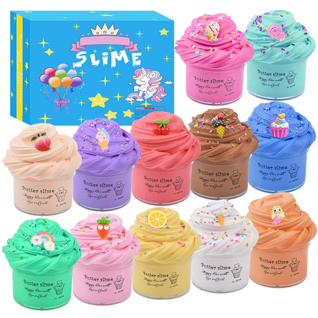 12 Pack Butter Slime Kit with Unicorn Cute Slime Charms Suppulies, Mini Scented Slime Party Stress Relief Toys, Soft and Stretchy, Ideal Gift for Girls Boys Kids BeiyeiDei