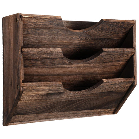 RattanView 3 Pockets Wood Wall File Holder Hanging Wall File Organizer for Office Rustic Paper Mail Organizer Wall Mounted Storage Rack for Home Documents Magazine Literature File Folders, Brown RattanView