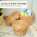 Chi An Home Scalloped Wicker Storage Baskets with Lid, Set of 2 Round Basket Decorative Boxes, Handwoven Hyacinth Baskets with Lids, Woven Storage Box for Home Organization Chi An Home