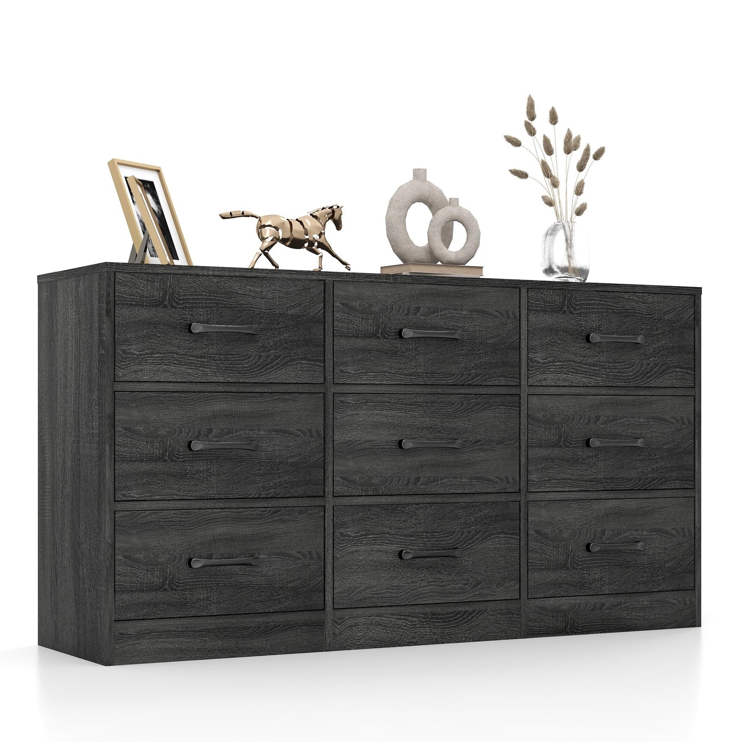 YMBSBUY 9 Drawer Dresser for Bedroom,Wood Chest of Drawers,Black Dresser with Steel Frame for Storage and Organization,Large Fabric Dresser for Kids Bedroom,Living Room, Nursery,Closet