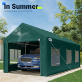 Quictent 10x20 ft Carports with Roll-up Ventilated Windows,Anti-Snow Car Port Heavy Duty Car Canopy RV Carport Canopy Portable Garage Shelter Boat Shelter with 4 Reinforced Steel Cables-Green Quictent