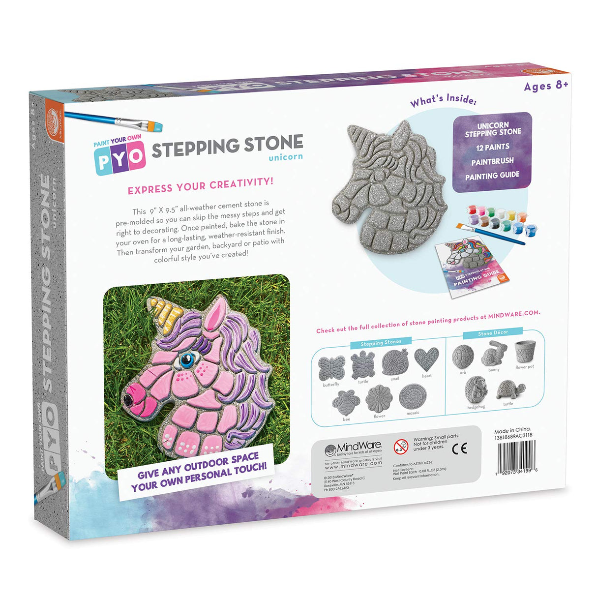 MindWare Paint Your Own Stepping Stone Unicorn - Kit Includes Weather Proof Stone, Paint and Brushes MindWare