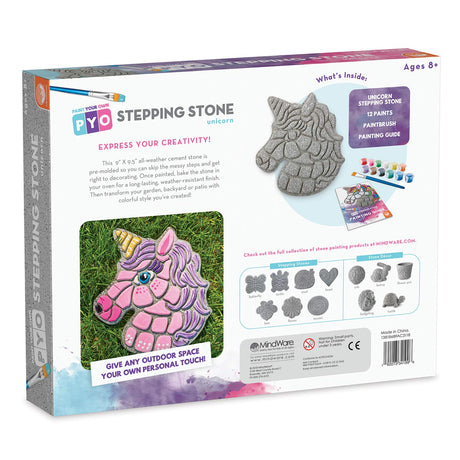 MindWare Paint Your Own Stepping Stone Unicorn - Kit Includes Weather Proof Stone, Paint and Brushes MindWare