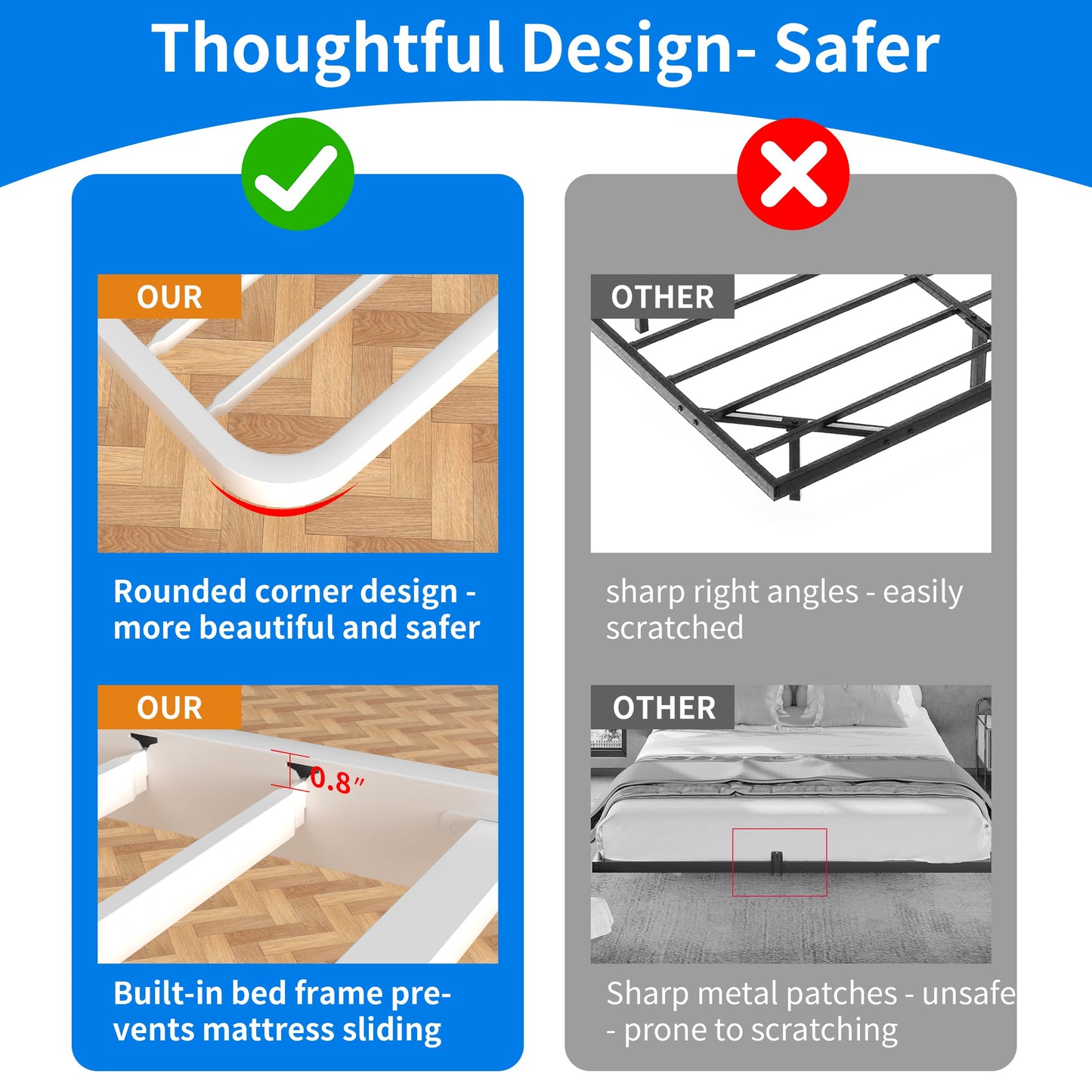 Meitewei King Size Floating Bed Frame with LED Lights - Modern Metal Platform Design, No Box Spring Needed, Noise-Free Assembly, White - WoodArtSupply